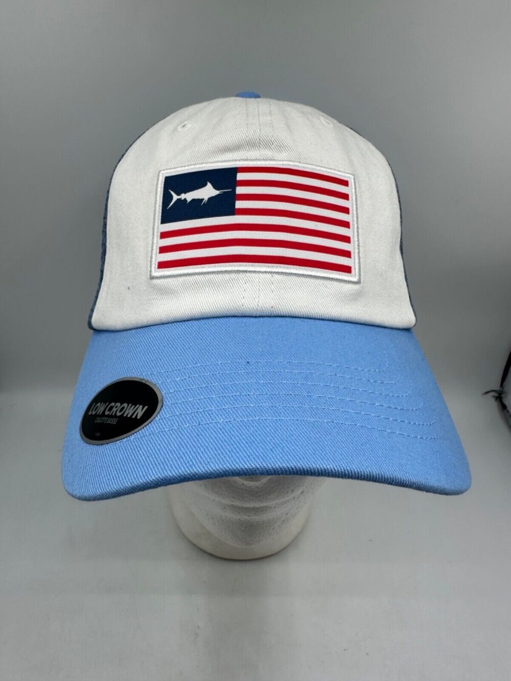 Columbia Sportswear PFG Mesh Snap Back Fish Flag Cap Blue White Fishing Outdoors